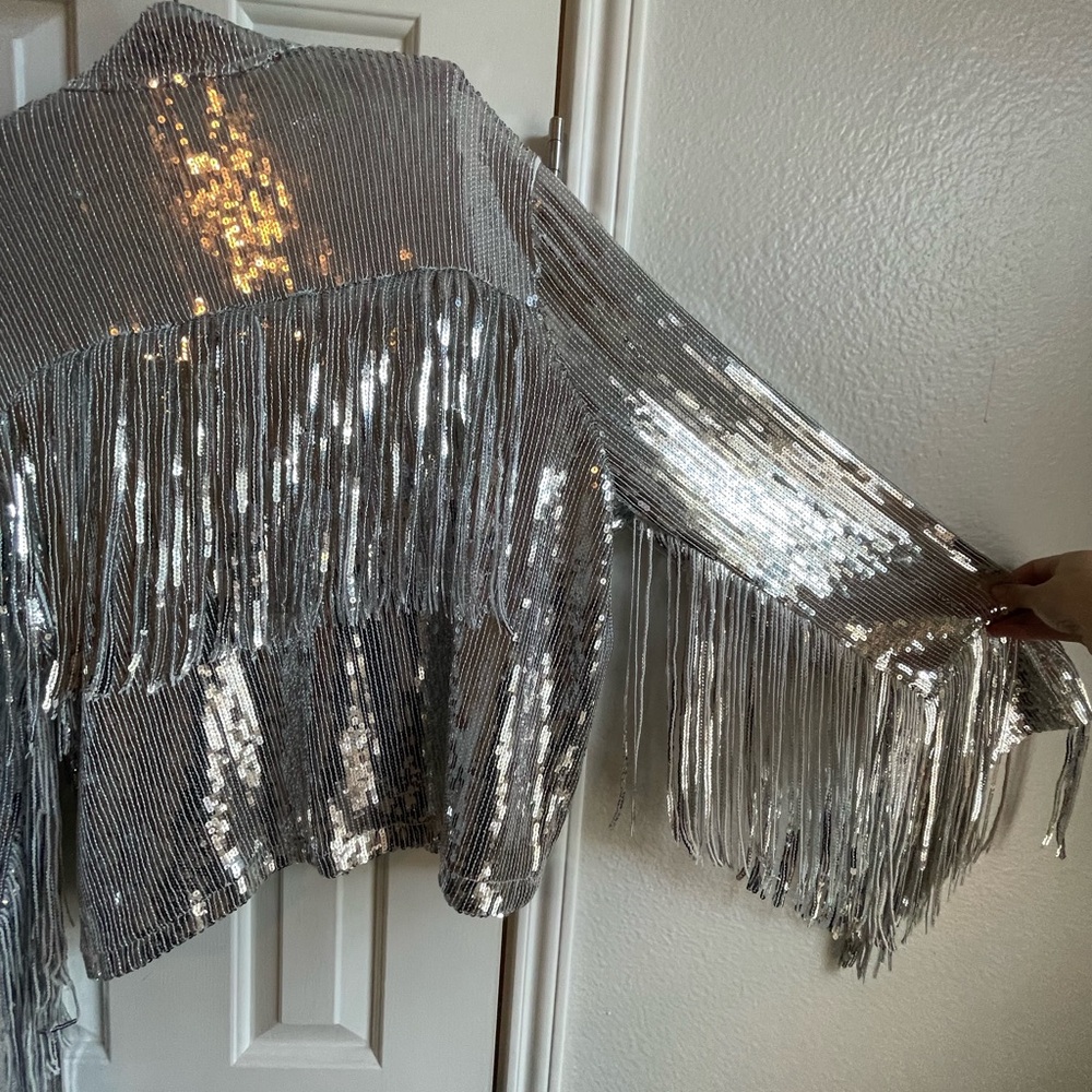 Silver Fringe Sequin Jacket - image 3